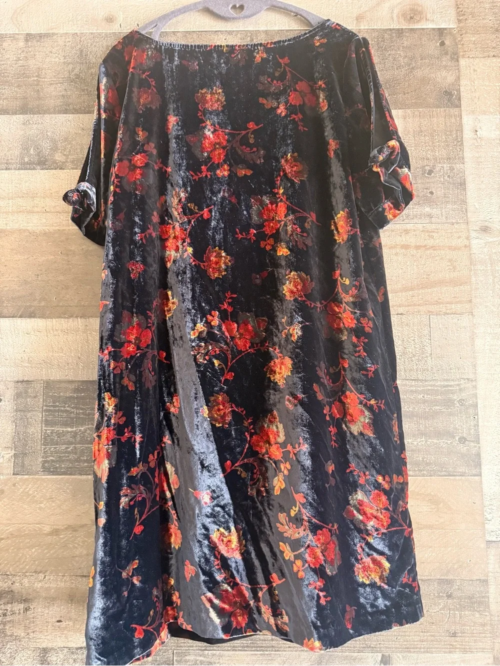 LOFT Navy Velvet Floral Mini Dress with Red Accents - Picture 4 of 8